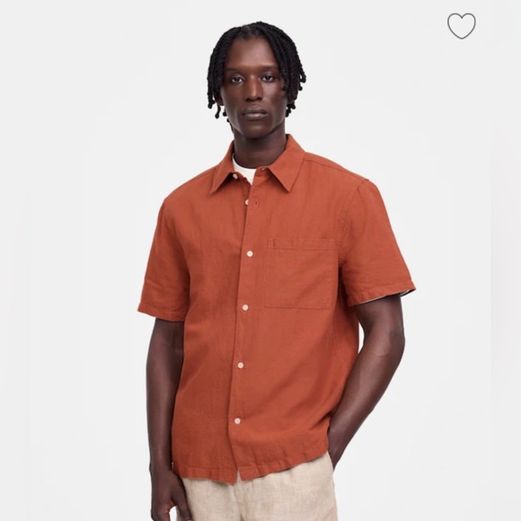 Madewell Button Up Short Sleeve Shirt in Cotton Linen Blend in Terracotta L. NWT